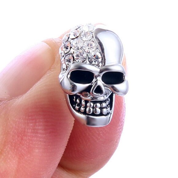 Skull Design Rhinestone Stud Earrings - Picture 2 of 4